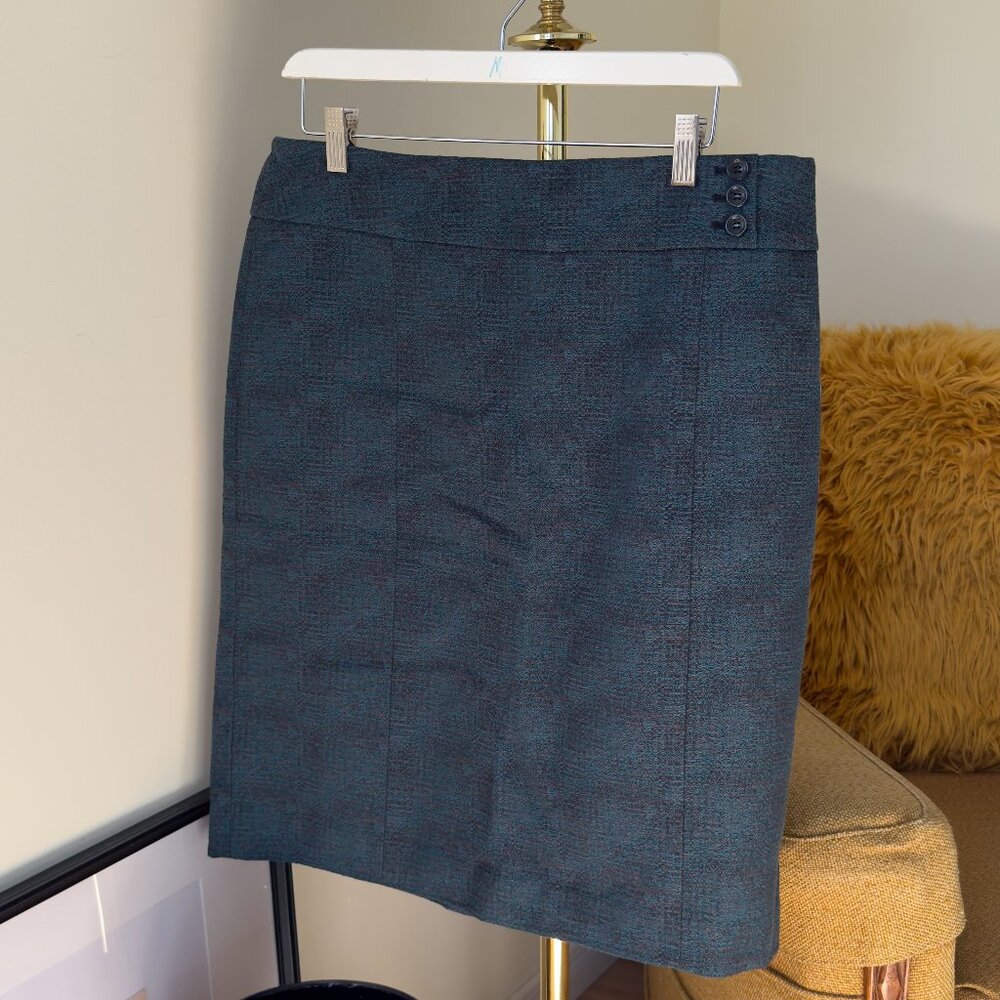 NBW Vintage Ann Taylor 100% Cotton Blue & Grey Tweed Pencil Skirt| US 14